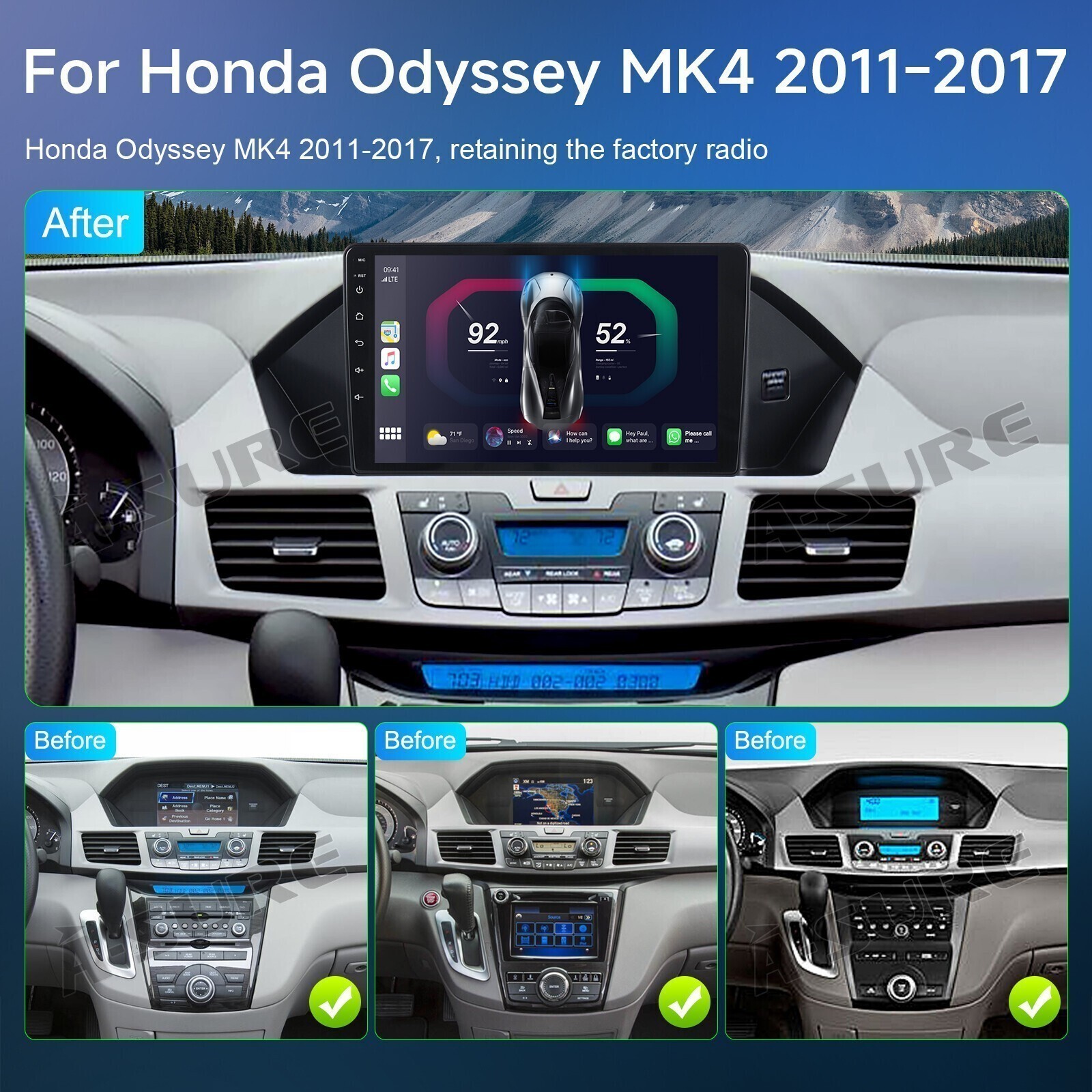 Car Radio Stereo Carplay For 2011-2017 Honda Odyssey 4+64G 9in Car Media