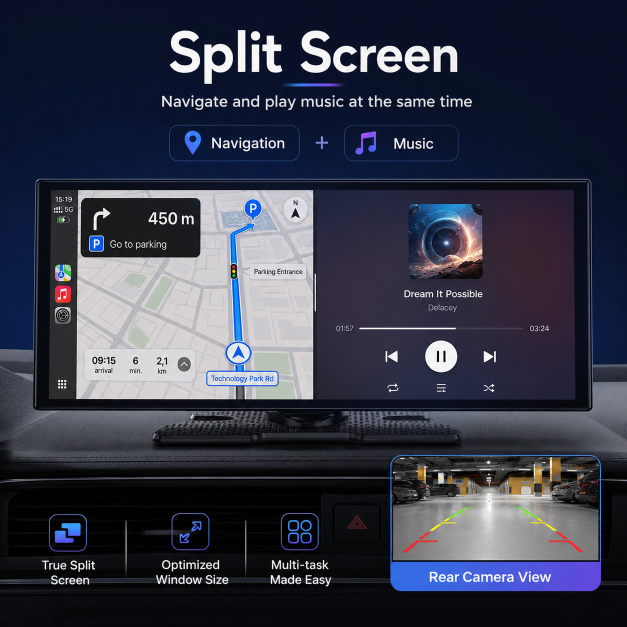 LAMTTO RC32 11″ Portable CarPlay Screen Android 15 Wireless Android Auto GPS
