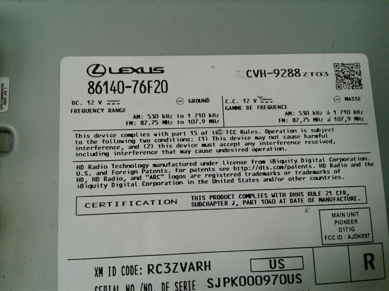 Audio Equipment Radio Receiver ID 86140-76820 Fits 19 UX200 105478