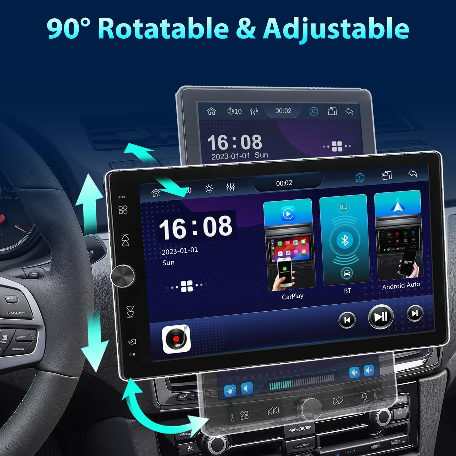 Single DIN 10.4″ Wireless Apple CarPlay Android Auto Car Stereo Rotatable Screen