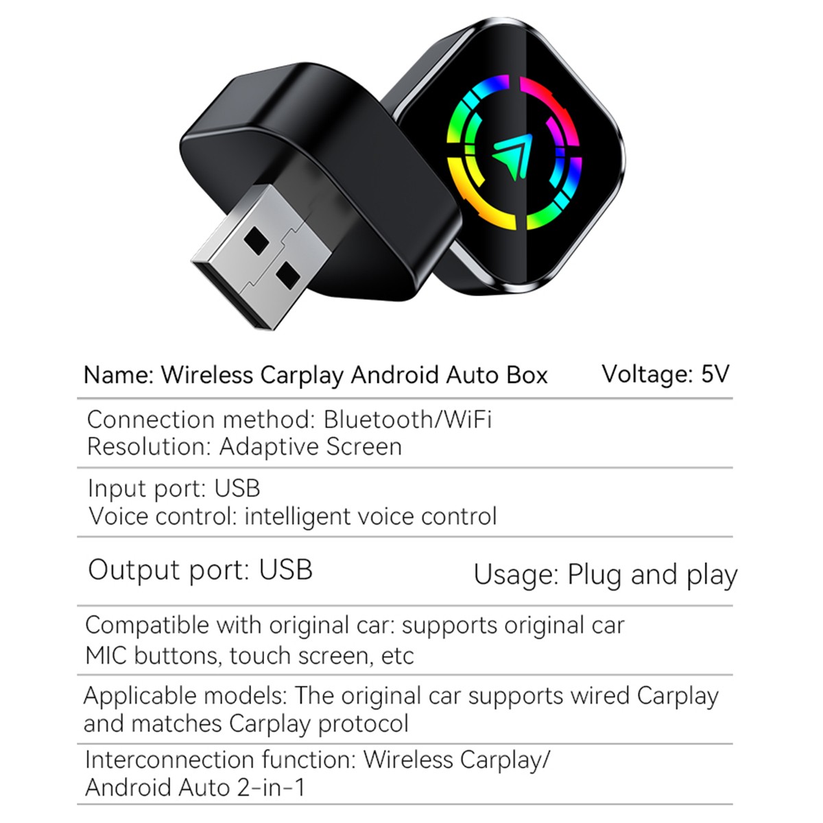 2-in-1 Wireless to Wired CarPlay Adapter / WiFi Android Auto Adapter Plug & Play
