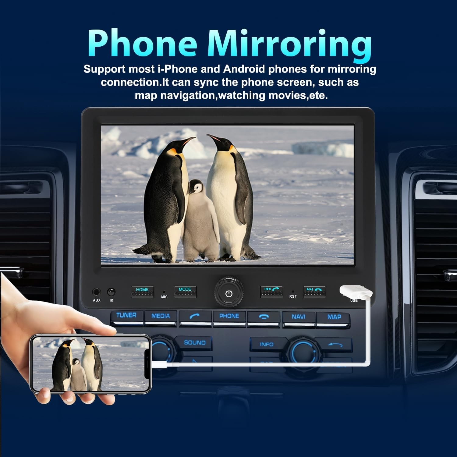 Single DIN 7″ Wireless Apple CarPlay Android Auto Car Radio Stereo Bluetooth