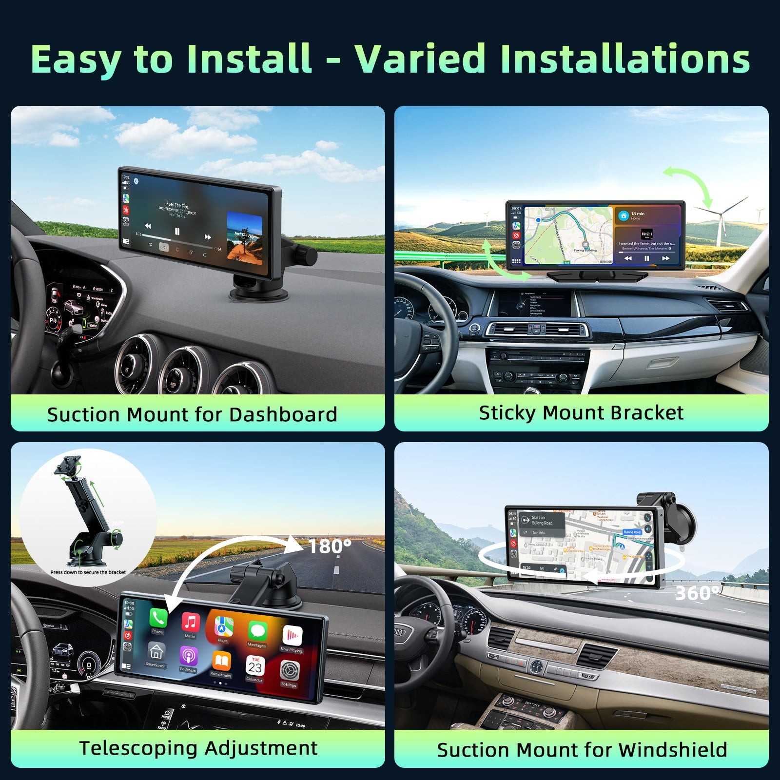 Wireless Carplay Screen for Car, 10.26″ Portable Car Stereo Radio Touch Screen