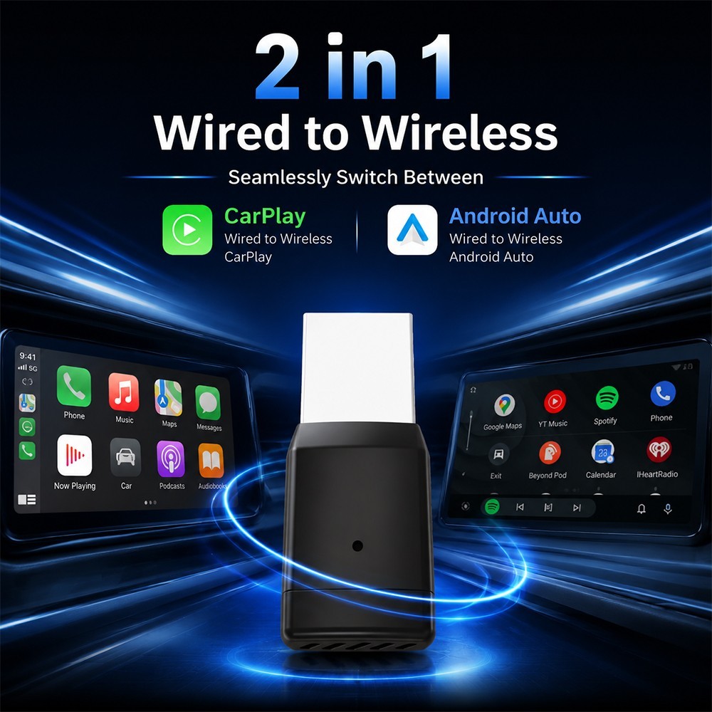 TrolinkTek 2-in-1 Wireless CarPlay/Android Auto Adapter USB Plug&Play Dongle US