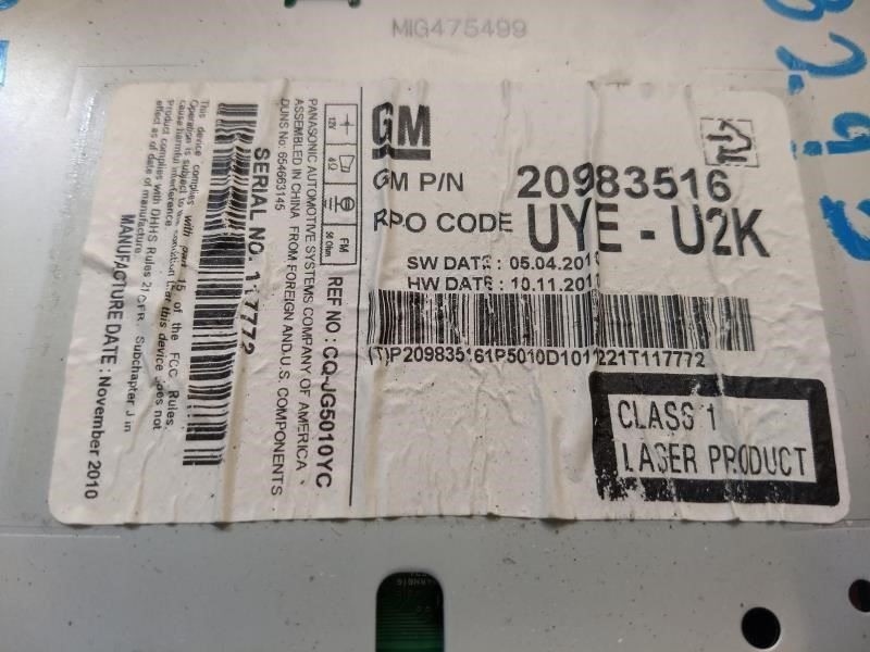 Radio Receiver AM-FM-XM-CD-MP3 Opt Uye Fits 11-12 CRUZE 459381