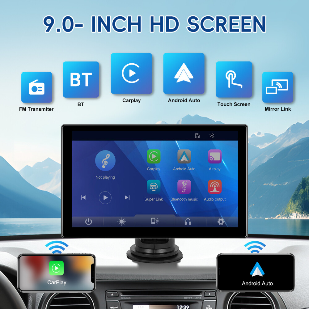 9inch Touch Screen Car Radio Apple CarPlay Android Car Compatible BT5.0 Wireless