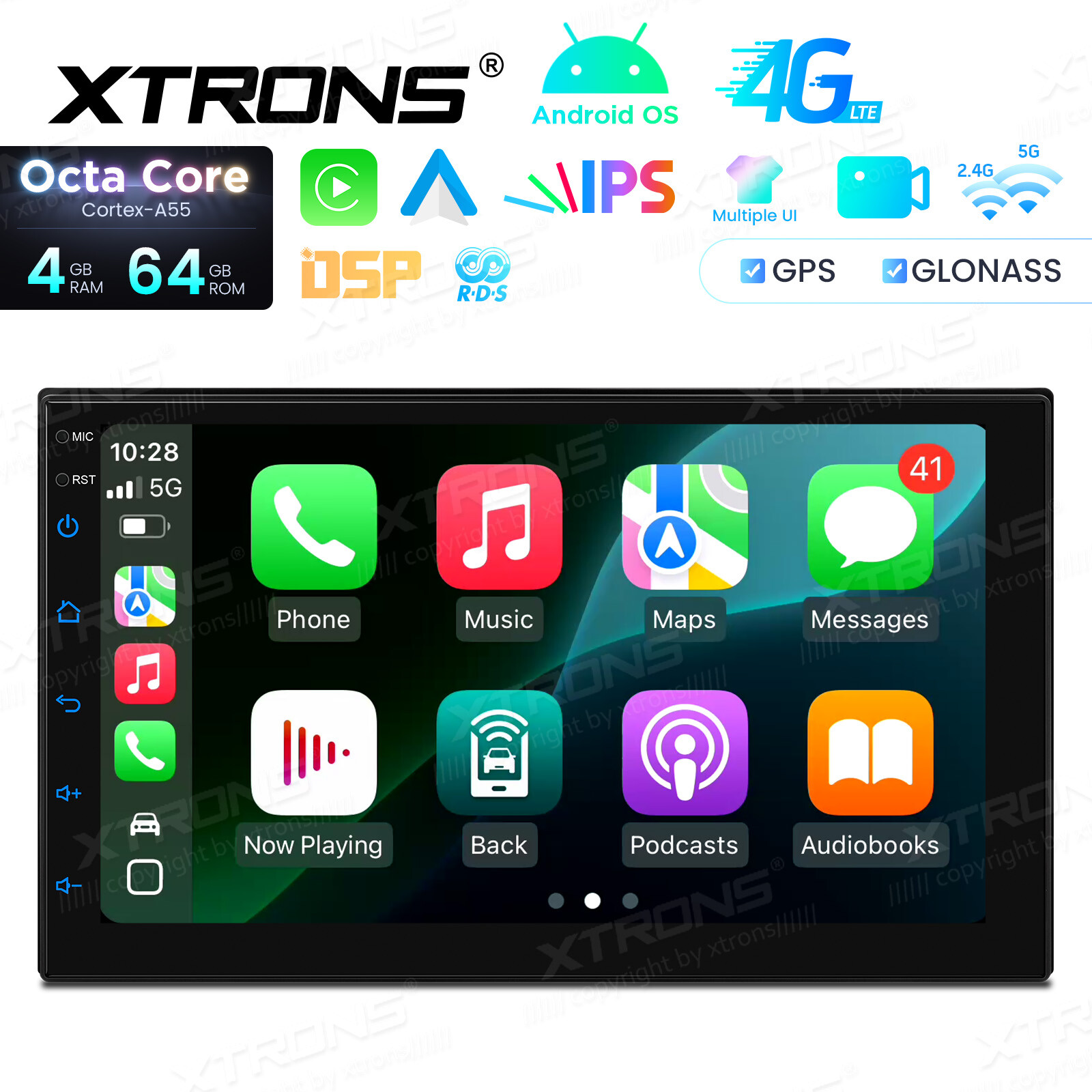 XTRONS Double Din 7″ Android 14 8-Core 4+64GB Car Stereo Head Unit GPS Radio RDS