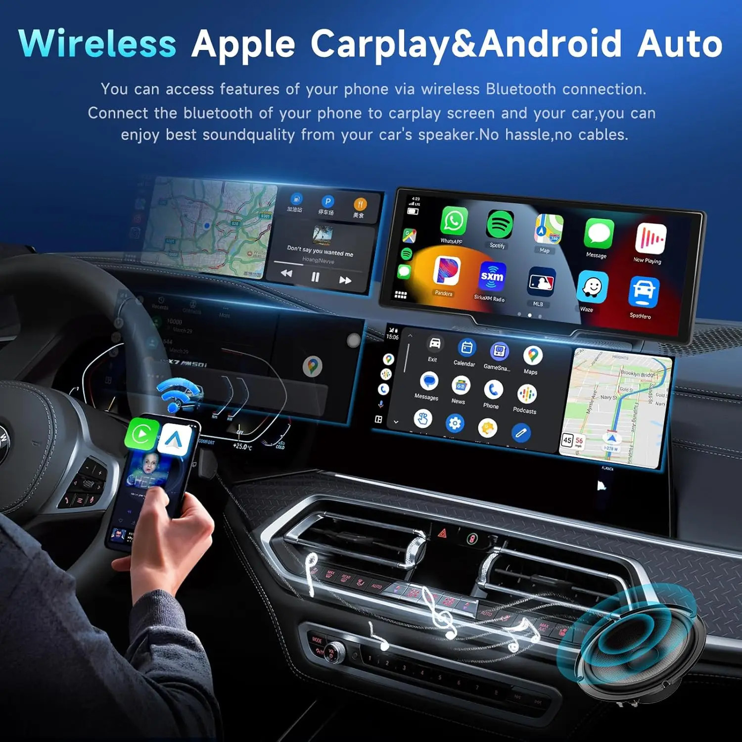 Jansite New 10.26” 4K Dashcam Wireless CarPlay Rearview Dual Lens DVR WiFi GPS
