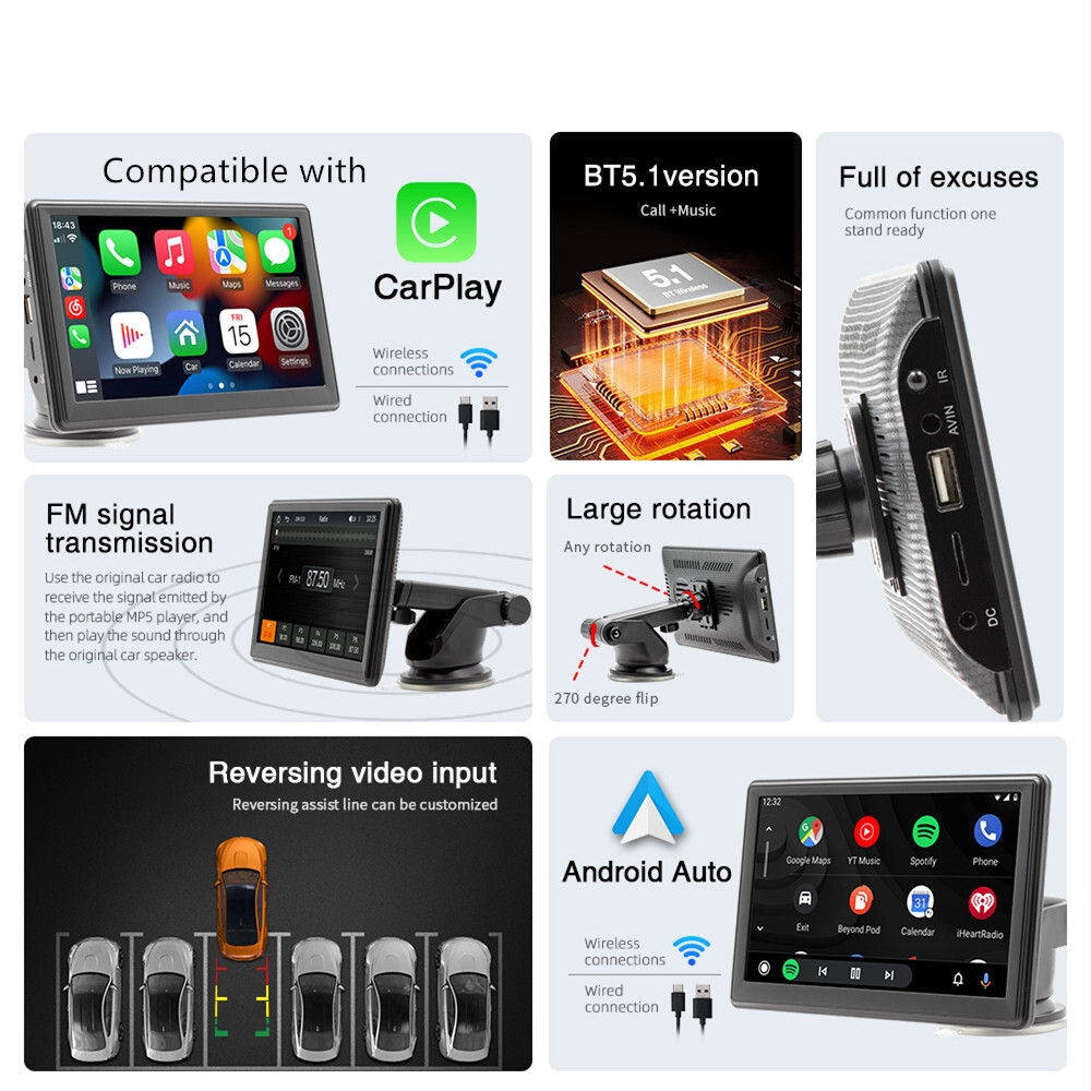 Car Stereo Radio Player Touch Screen For CarPlay Bluetooth Head Unit Mirror Link
