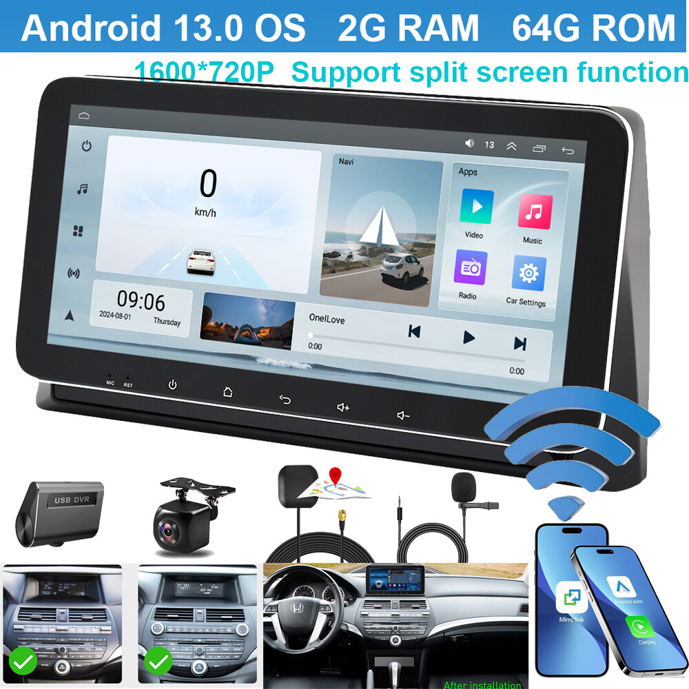 10.6″Android 13 Carplay Car Stereo for Honda Accord 2008-13 Radio GPS 64GB + DVR