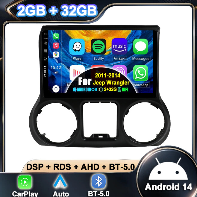 Android 14 For Jeep Wrangler 2011-2014 Car Radio Stereo CarPlay GPS Navi 2G+32GB