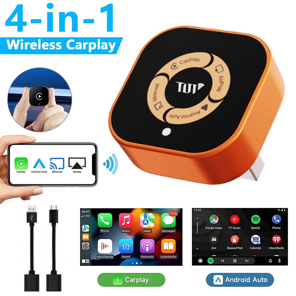 4 in 1 Wireless CarPlay Adapter for Apple iPhone/Android Auto/AirPlay/Miracast