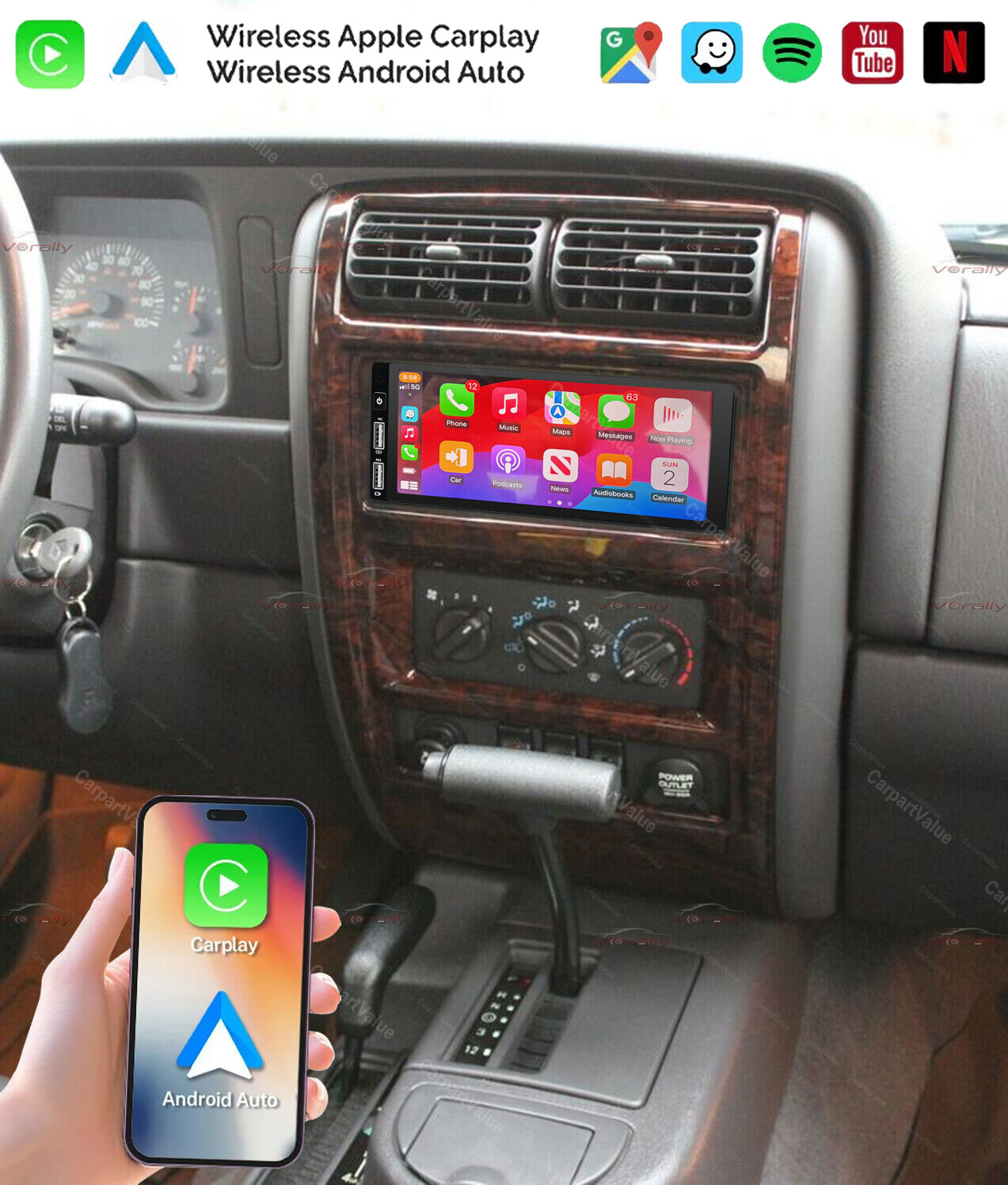 For 1997-2001 Jeep Cherokee XJ Apple Carplay Android Auto Stereo Radio GPS Navi
