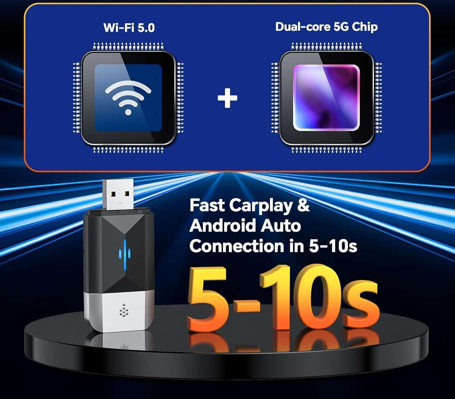 CarPlay Wireless Adapter Mini Plug and Play Wired Cars for iOS Android B1030