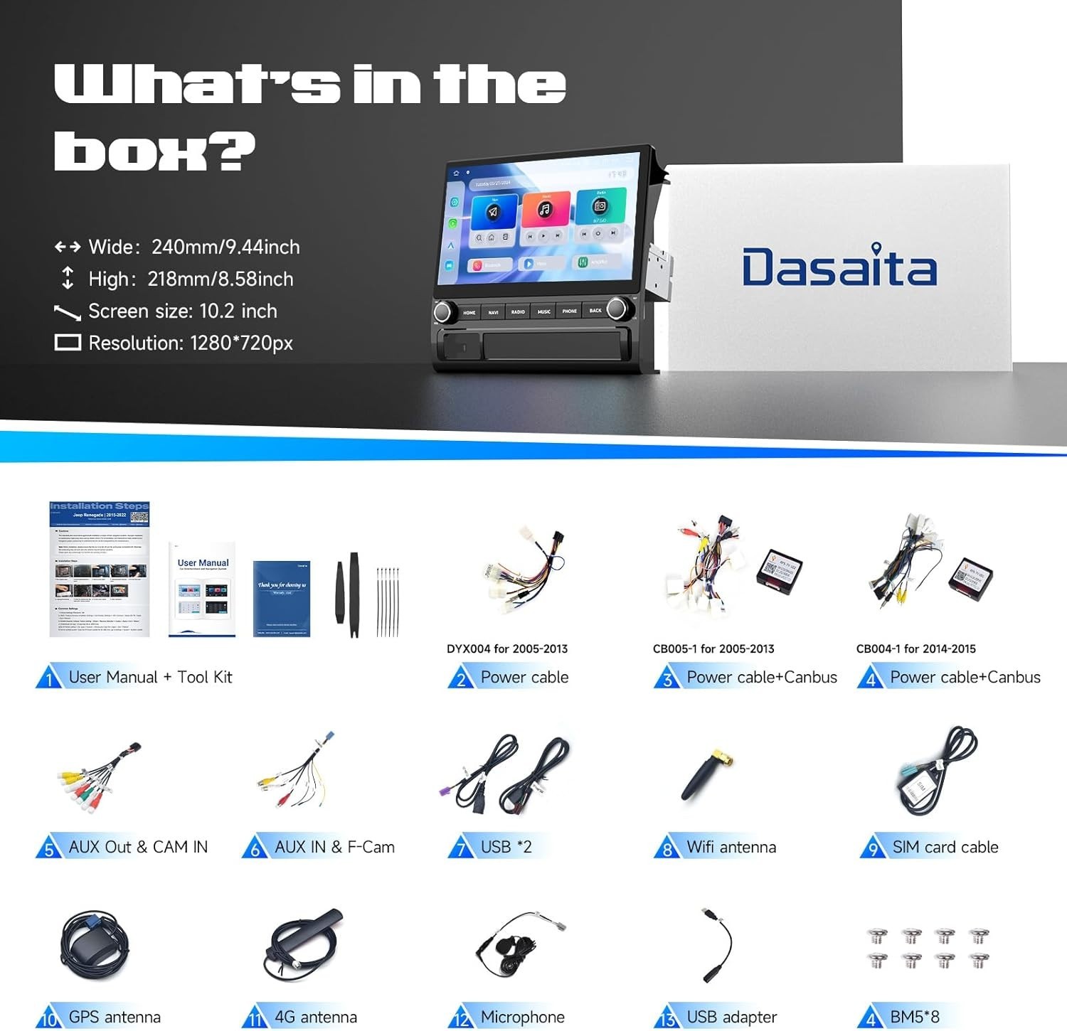 Dasaita 10.2″ Car Radio for Toyota Tacoma 2005-2015 CarPlay Built-in Navigation