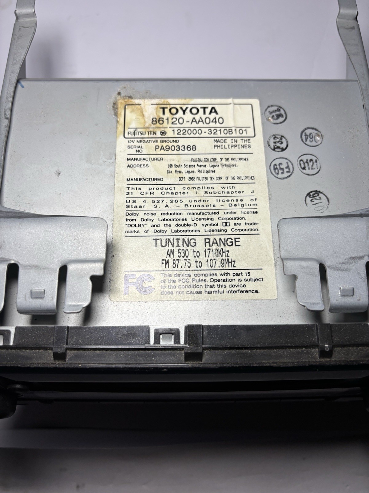 Toyota Solara Camry OEM Radio CD Cassette Player 86120-AA040 Fujitsu Ten Tested