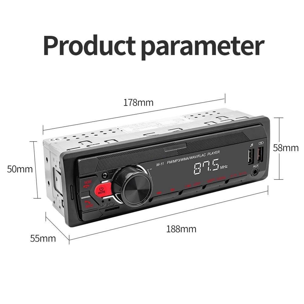 45W 1 Din Car Radio Audio Stereo MP3 Player Bluetooth USB/AUX/FM