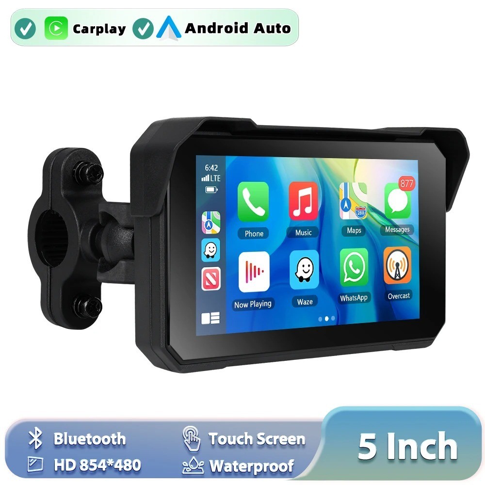 Podofo Wireless CarPlay Android Auto 5″ Smart Player Bluetooth EQ Motorcycle