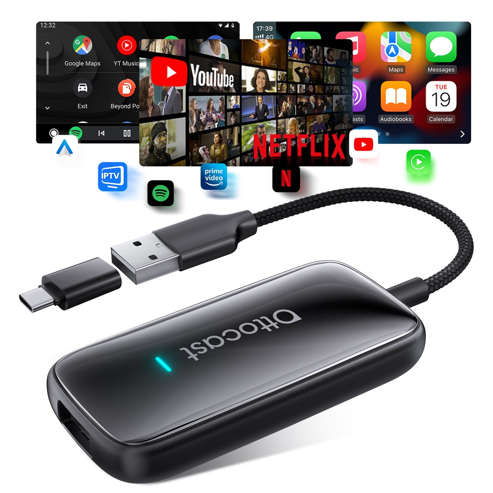 Wireless CarPlay Android Auto AI Box for Factory Wired Cars 3in1 Netflix YouTube