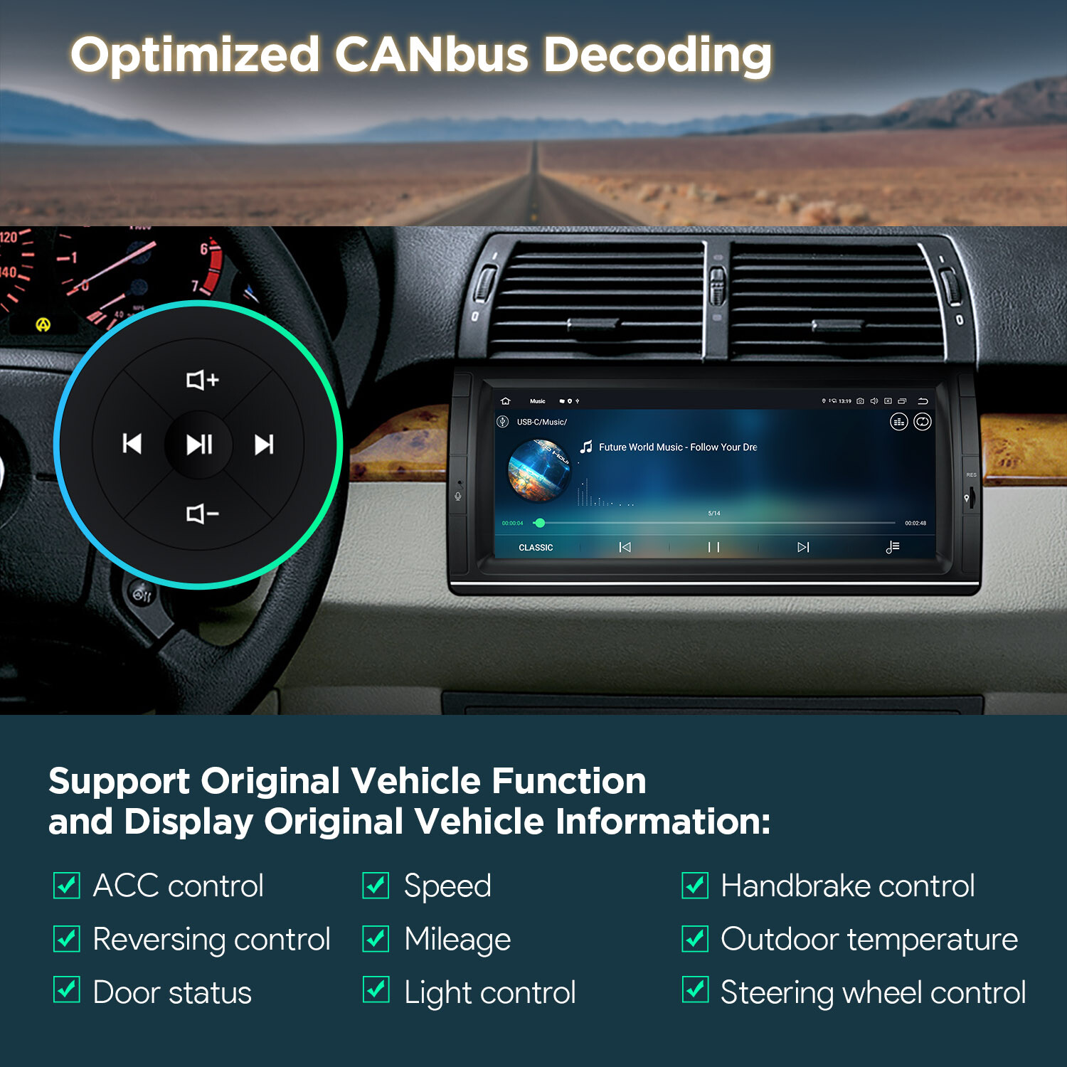 10.25″ QLED Android 14 8-Core 8+256GB Car Stereo Radio GPS For BMW X5 E53 DTS 4K