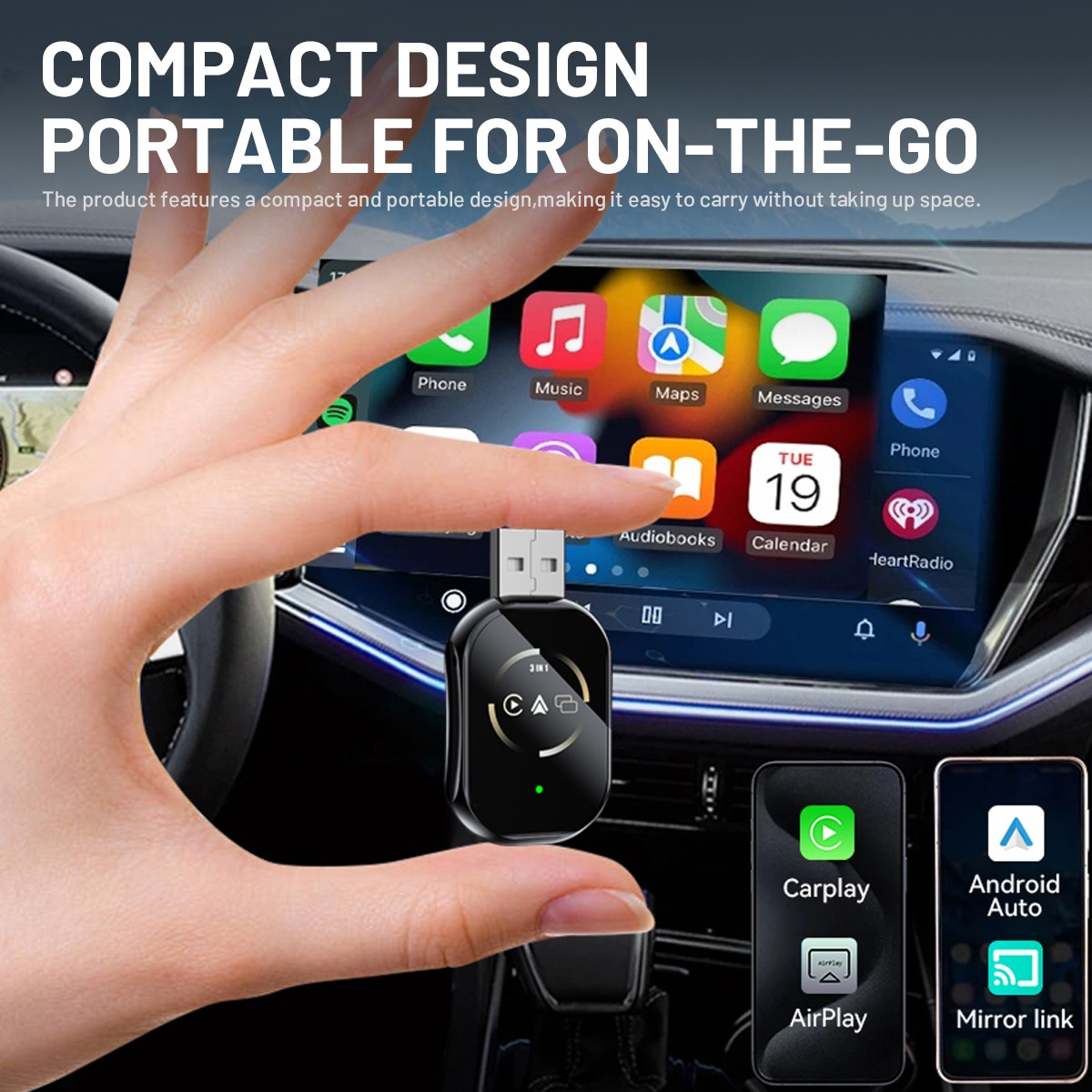 4-IN-1 Carplay Adapter Wired to Wireless CarPlay Android Auto Mirror Link NEW