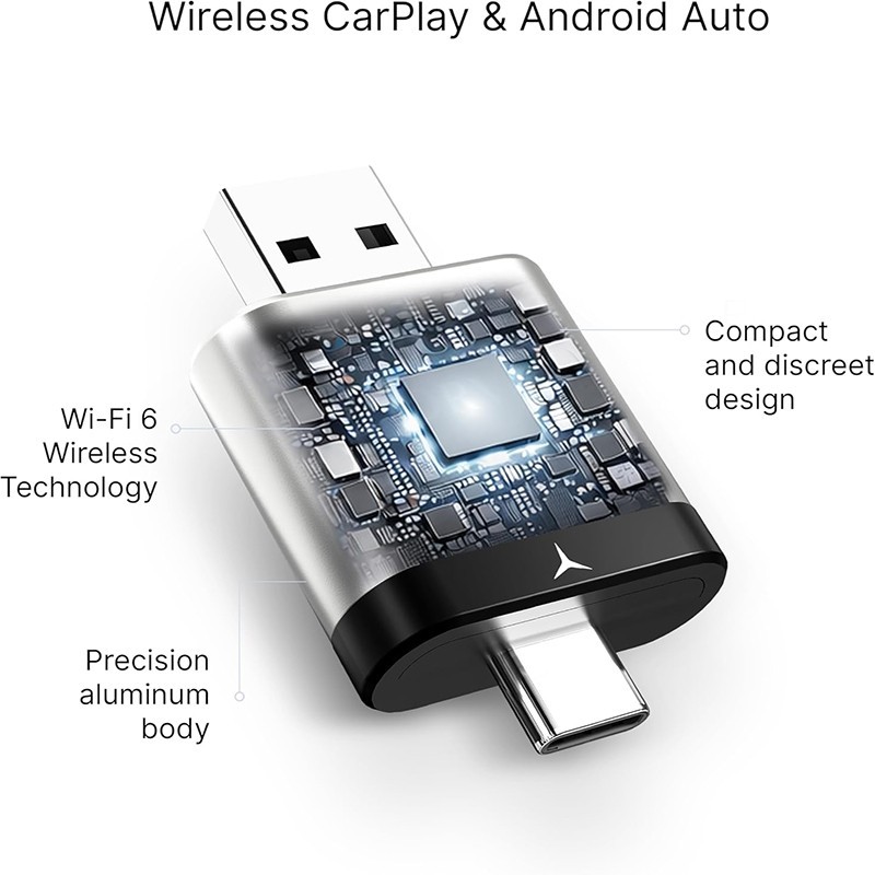 2-in-1 Wireless CarPlay&Android Auto Adapter USB A/USB-C Dongle WiFi6 OTA Update