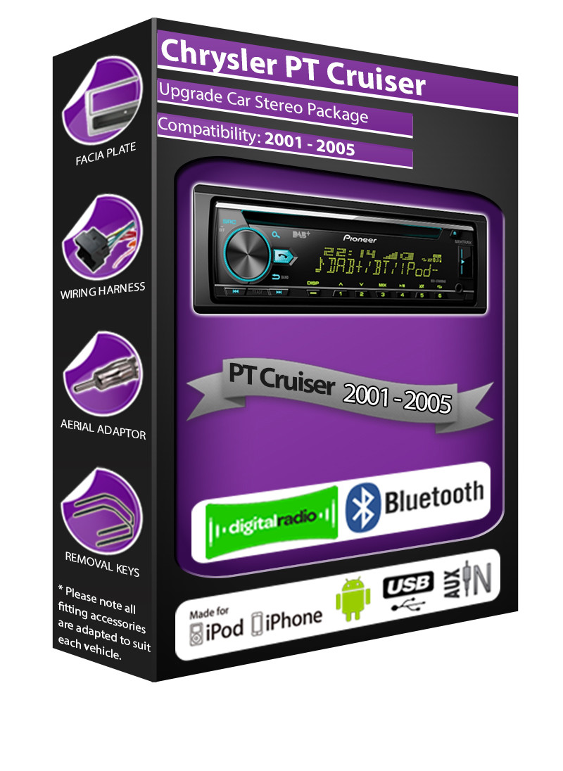 Chrysler PT Cruiser DAB radio, Pioneer car stereo CD USB player, Bluetooth kit