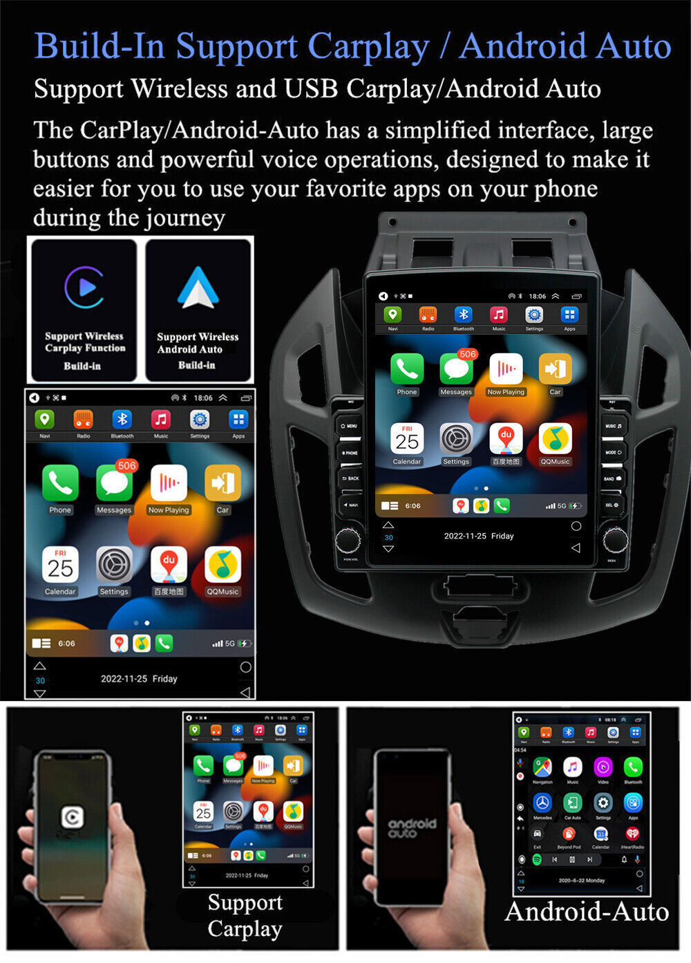 For Ford Transit Connect 2014-2018 Android 13 Carplay Car Stereo Radio GPS