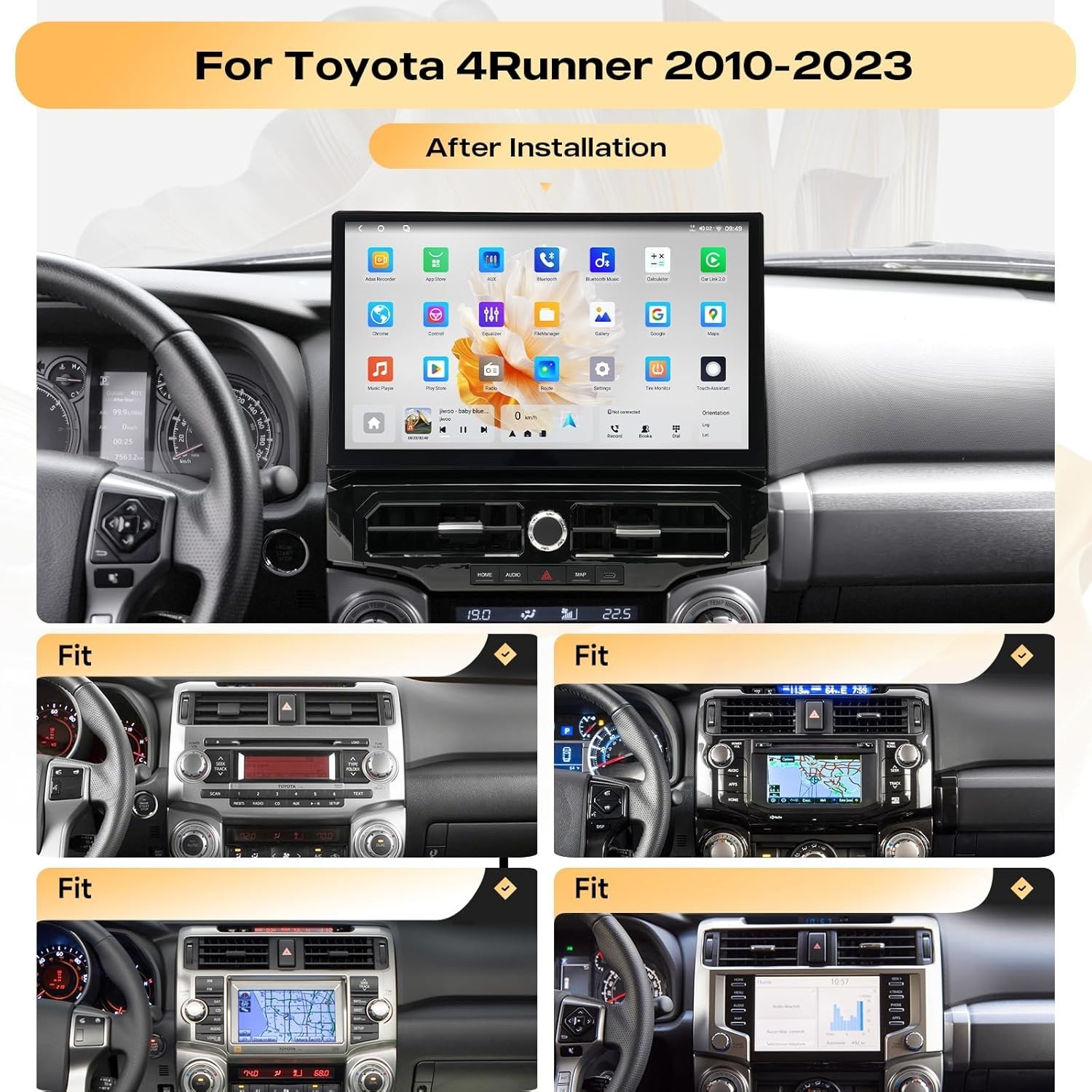 14.6″ Android 13 Car Stereo for Toyota 4Runner 2010-2023 QLED 4G LTE GPS 8+256GB