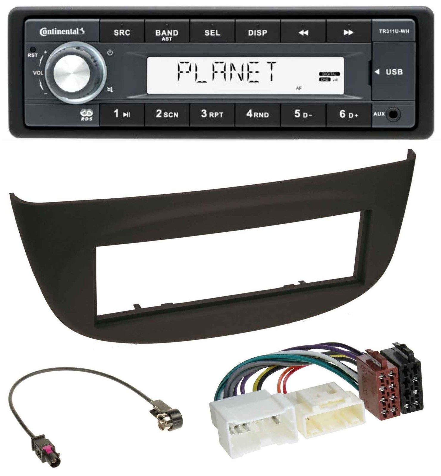Continental USB MP3 AUX 1DIN Car Stereo for Renault Twingo 2012 onwards Black