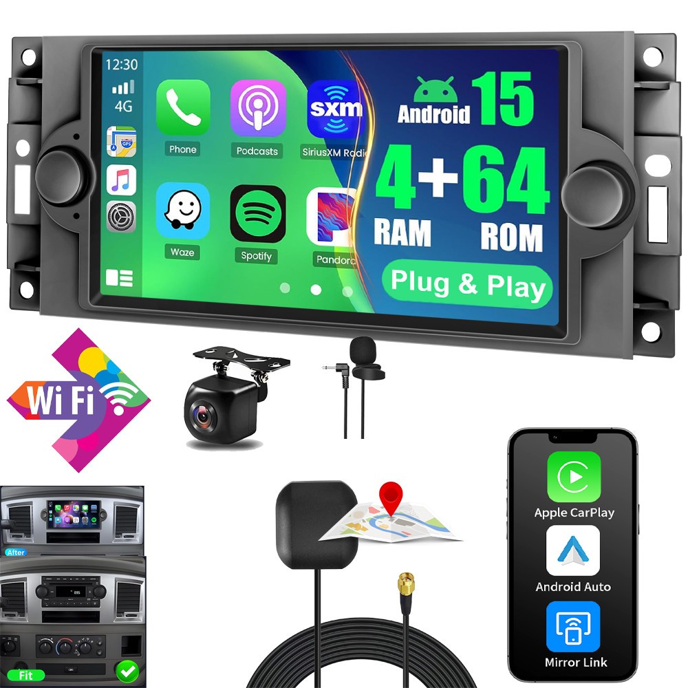 4+64GB For 2005-2007 Jeep Grand Cherokee CarPlay Android 15 Car Stereo Radio GPS