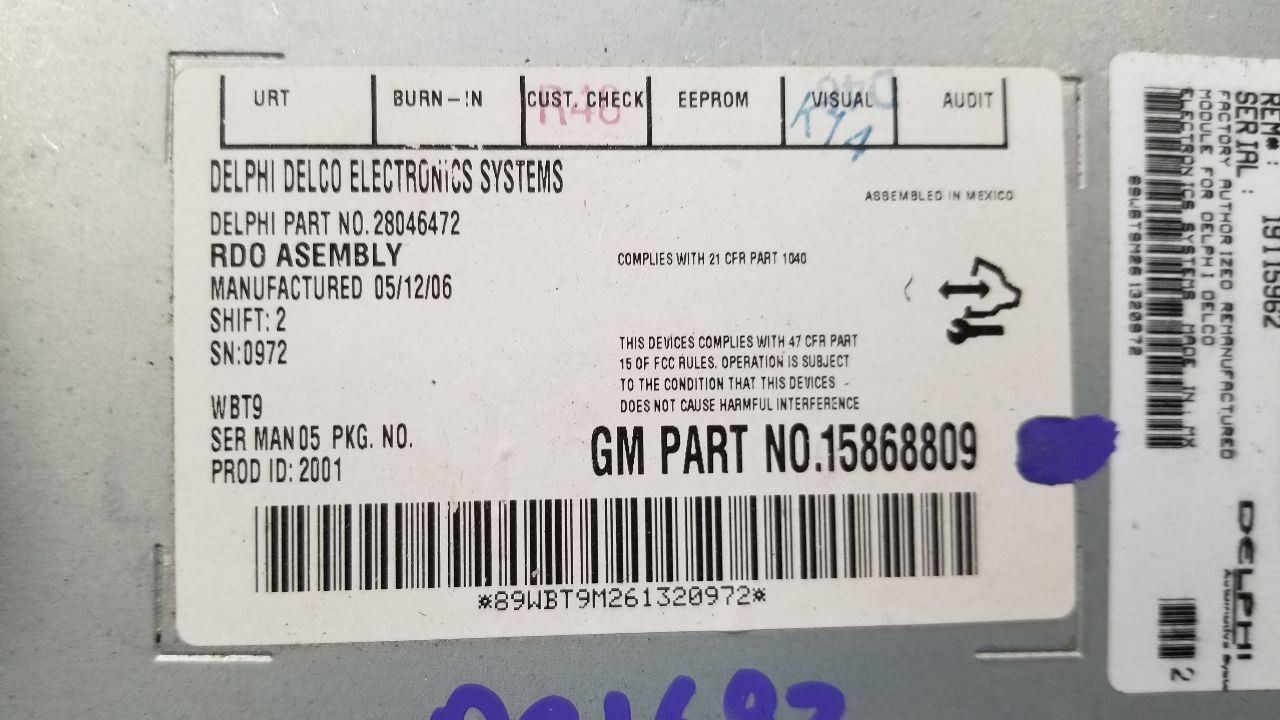 07 CHEVY TAHOE RADIO AUDIO RECEIVER HEAD UNIT 15868809