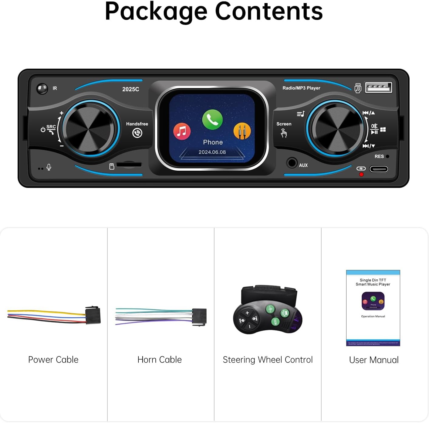Car Stereo Single 1 DIN Radio MP3 Player Bluetooth AUX USB FM TF Audio Receiver