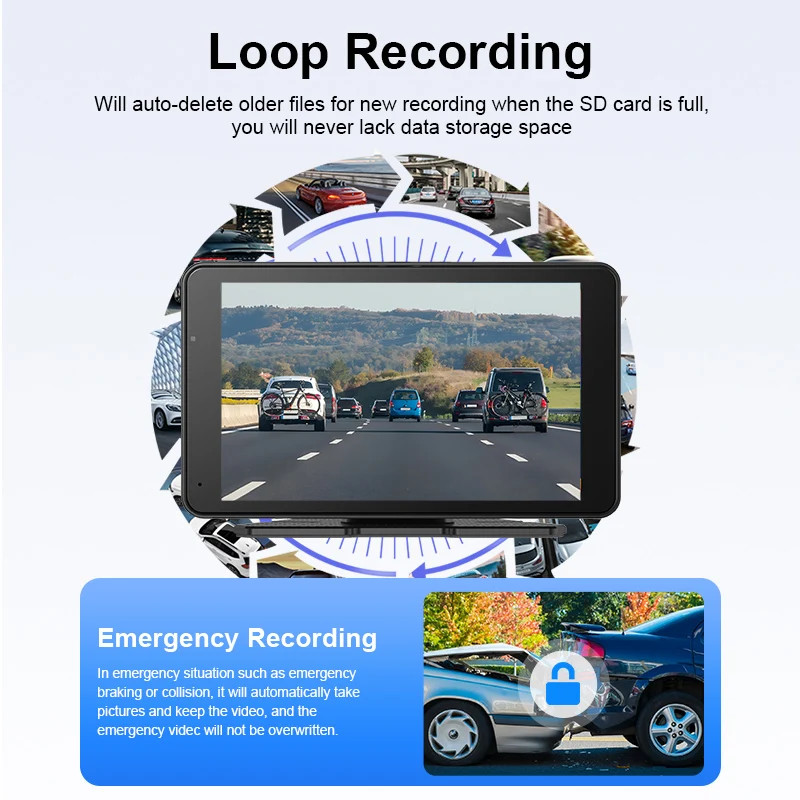 Jansite 7 Inch 2.5K Car DVR Wireless CarPlay Dash Cam GPS Vision Camera Mirror