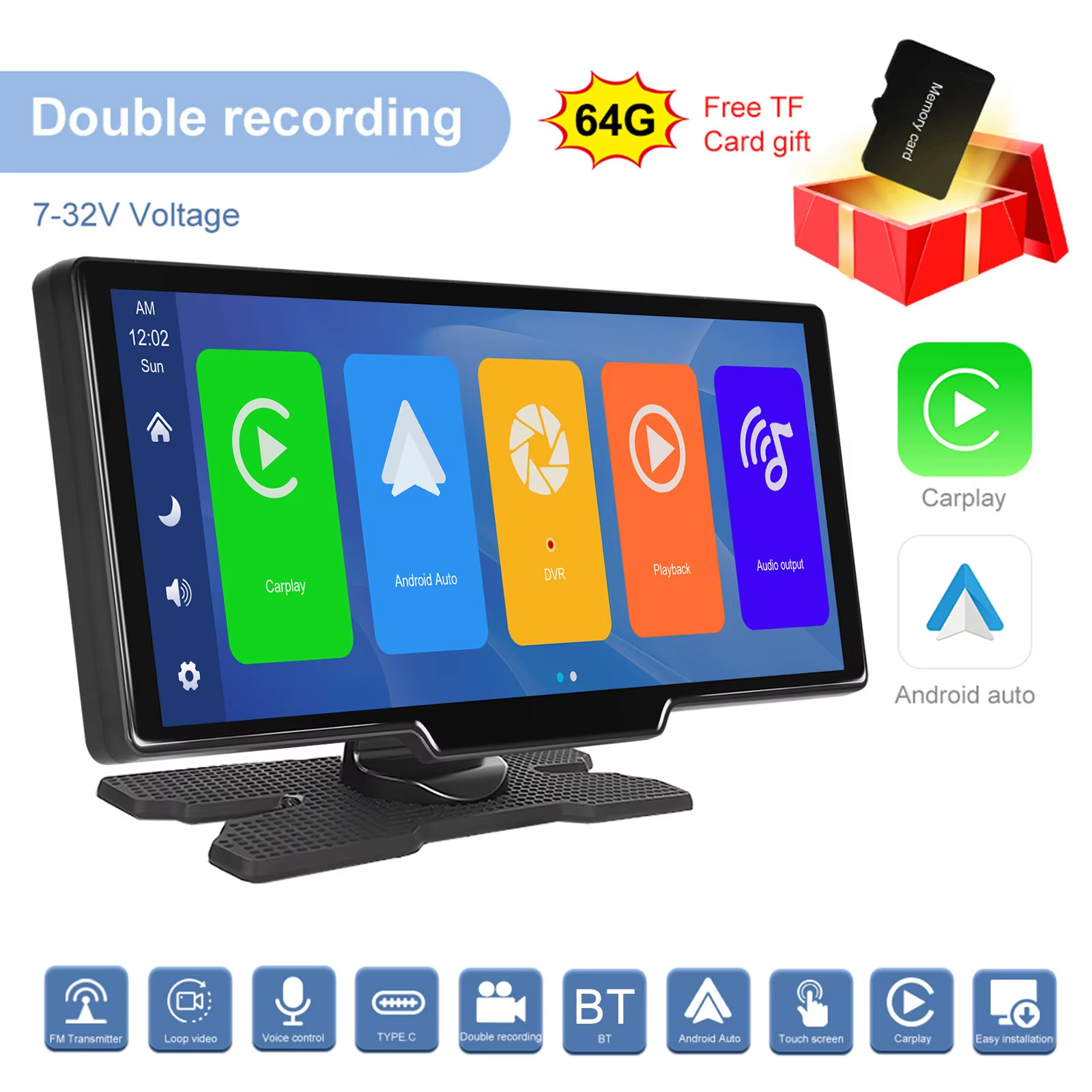 🚗 10.26″ Wireless CarPlay Android Auto Smart Screen Dash Monitor + Cameras
