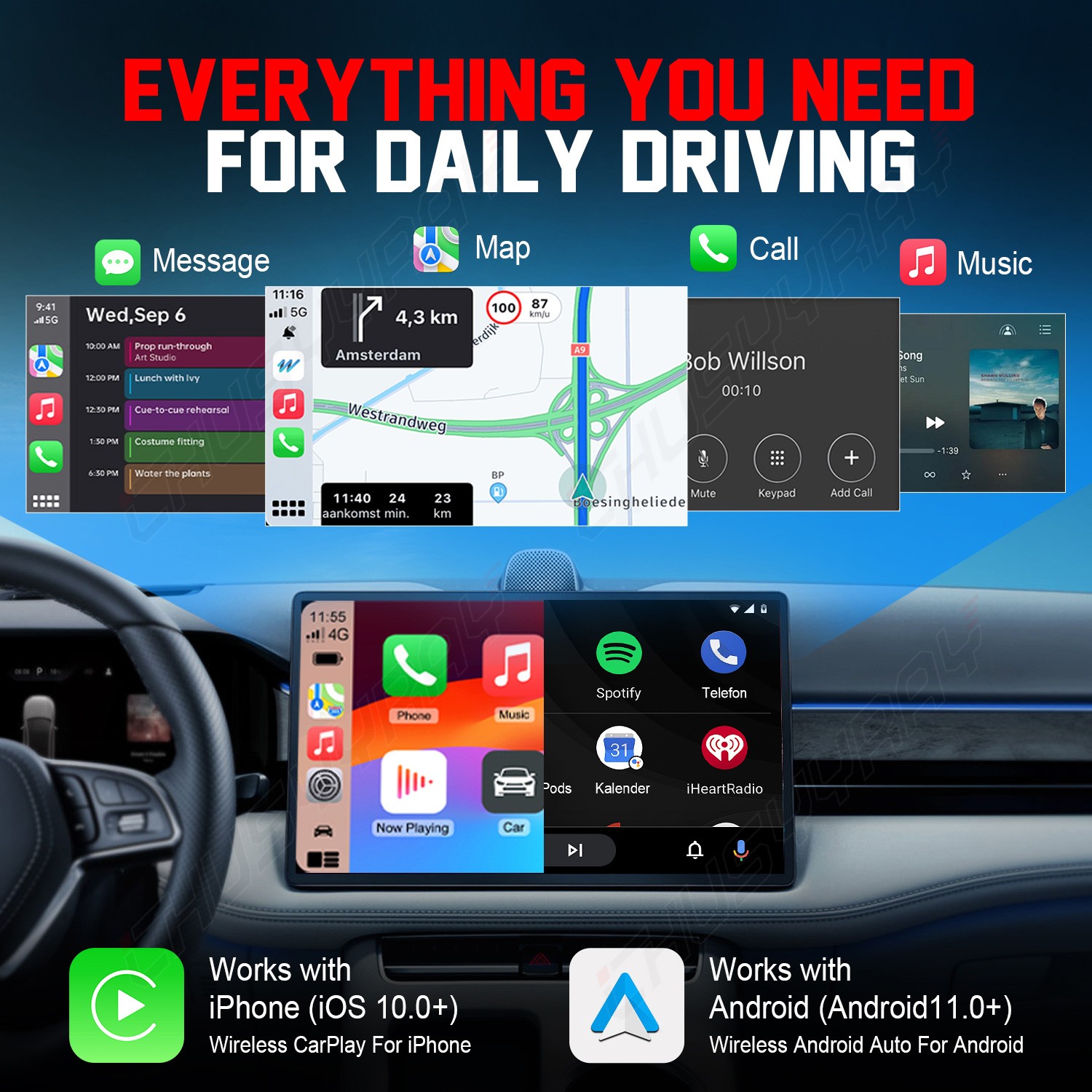 Wireless Android Auto CarPlay AI Box Android 12 Car Multimedia Streaming Device