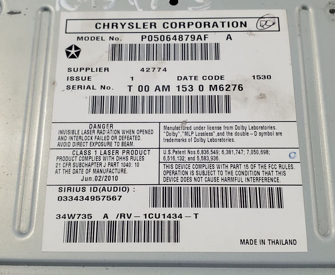 2011 2012 Dodge Ram 1500 OEM Uconnect Sirius Radio Head Unit MP3