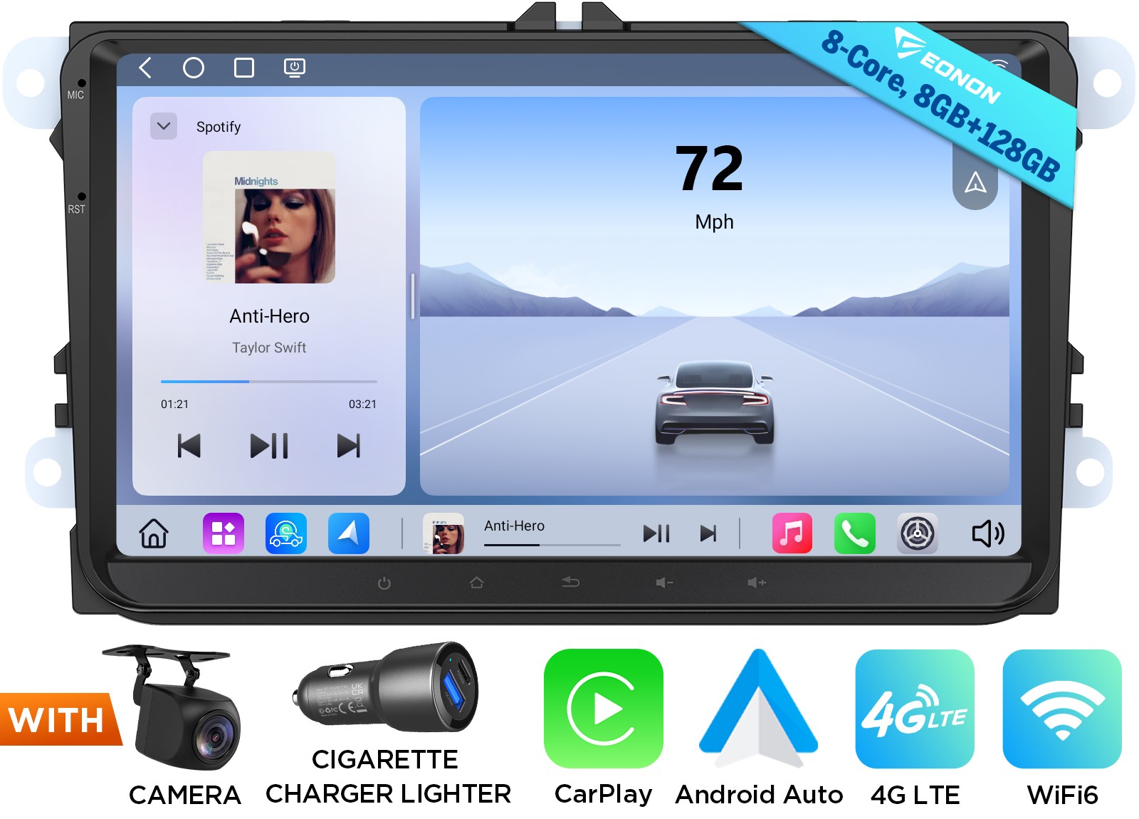 9″ Android Car Radio 8+128GB QLED Display DSP 4G Apple CarPlay for VW Jetta Golf