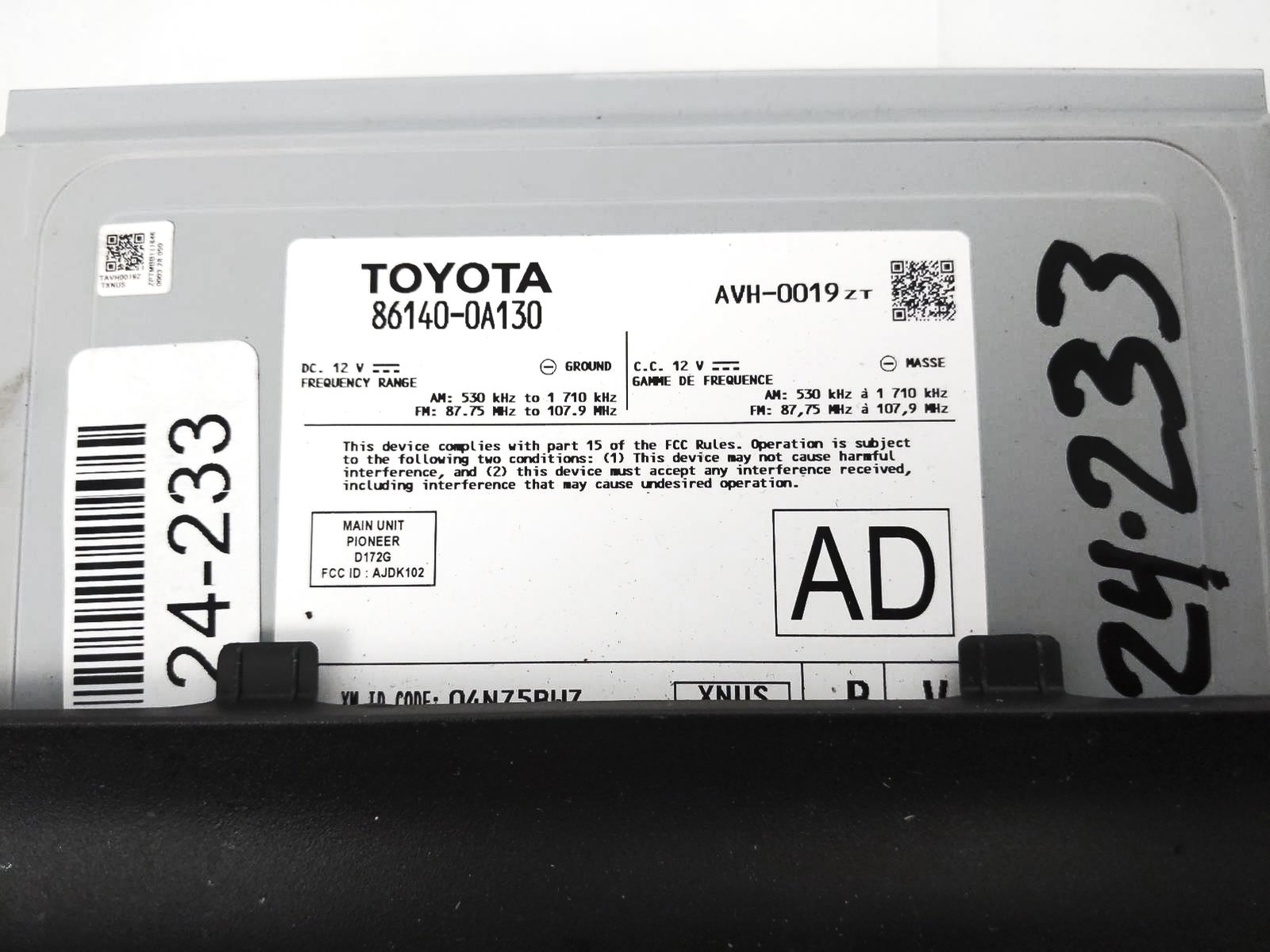 2022 Toyota Corolla Cross Xle Audio Radio Receiver & Screen Display 861400A130