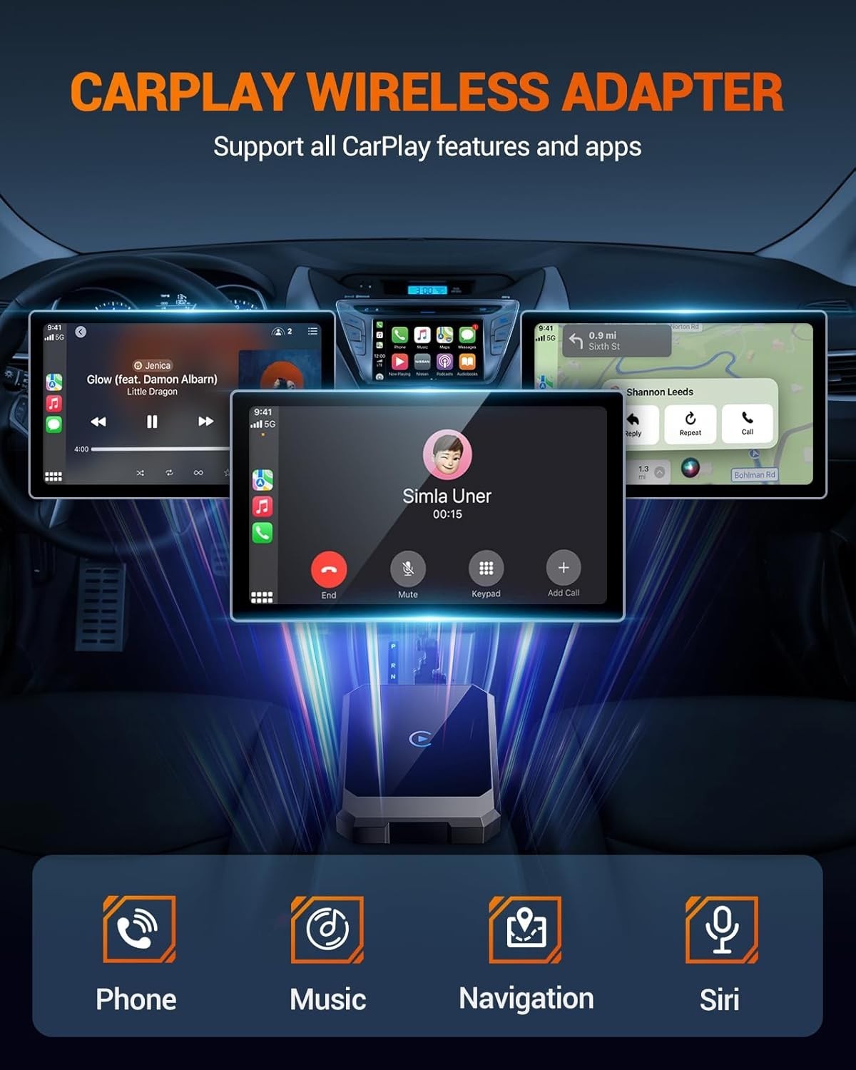 Wireless CarPlay Adapter Converts Wired to Wireless Plug & Play No Lag for Cars