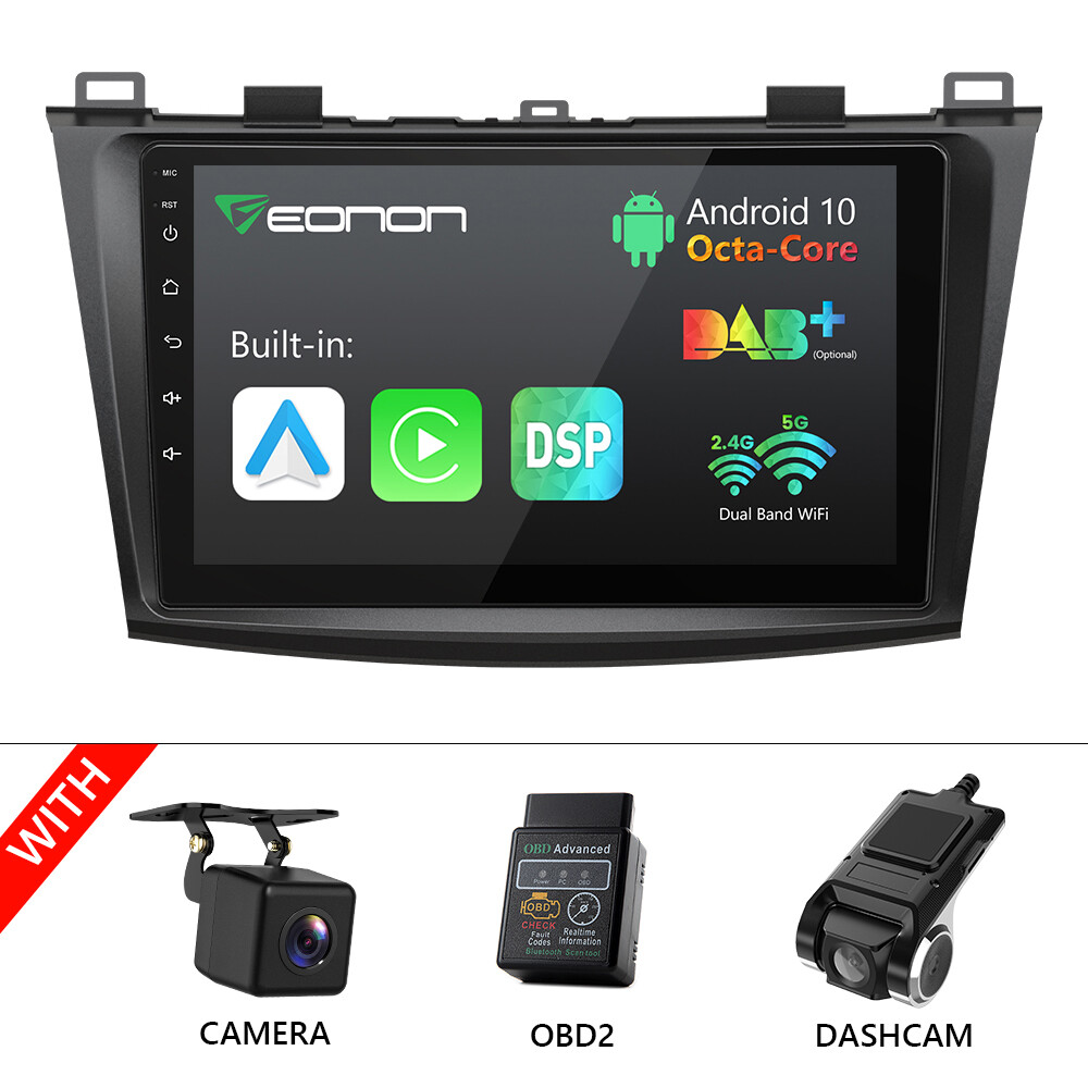 CAM+OBD+DVR+For Mazda 3 10-13 Q63SE Android 10 9″ IPS Car Stereo GPS Radio DAB+