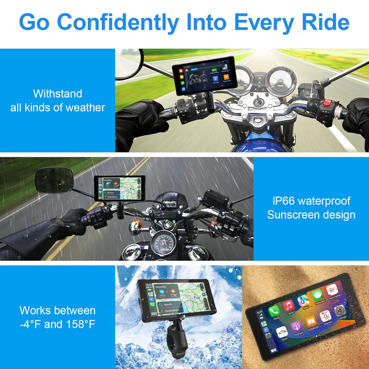5.5″6.25”6.86”7” Touch Screen Motorcycle Dash Cam Apple&Android Auto+TF Card