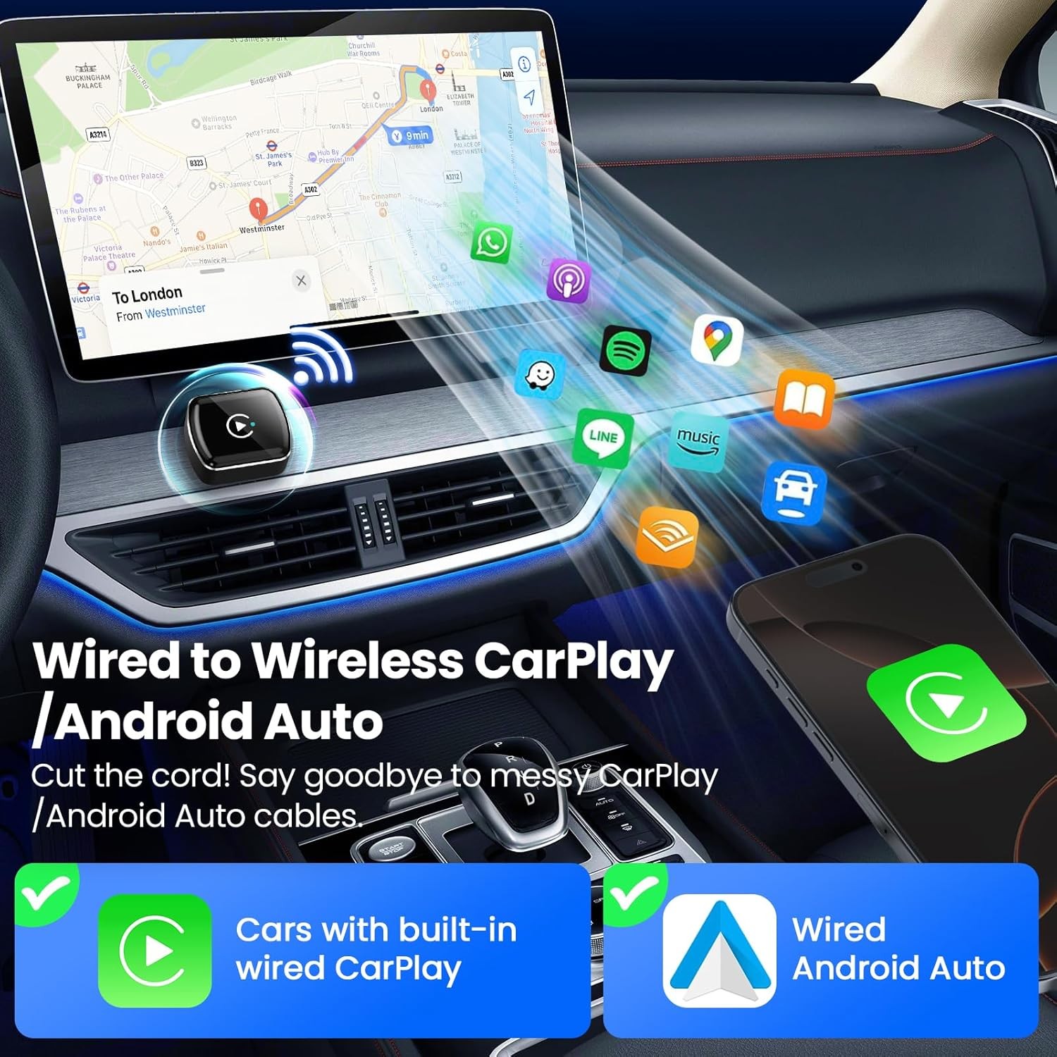 USB Wireless CarPlay Adapter For iPhone Apple Wireless Dongle Plug ＆ Play