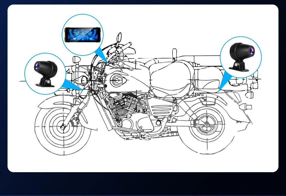 6.86 Inch Motorcycle DVR Portable Waterproof Touch screen Wireless Android