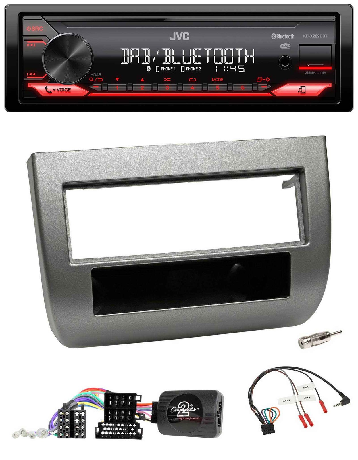 JVC Bluetooth USB DAB Steering Wheel Car Stereo for Lancia Y 843 05-11 Dark Silver Metal