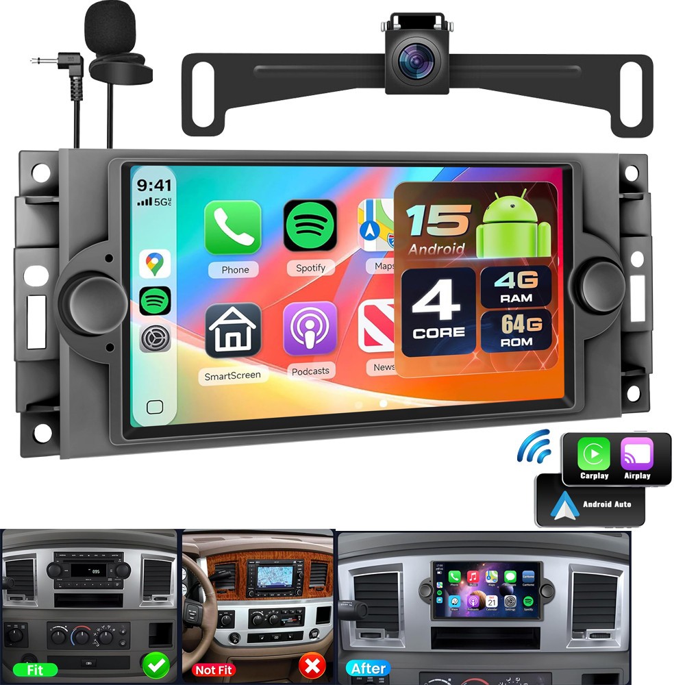 For 2005 2006 2007 Dodge Dakota Android 15 CarPlay Car Stereo Radio GPS Navi FM