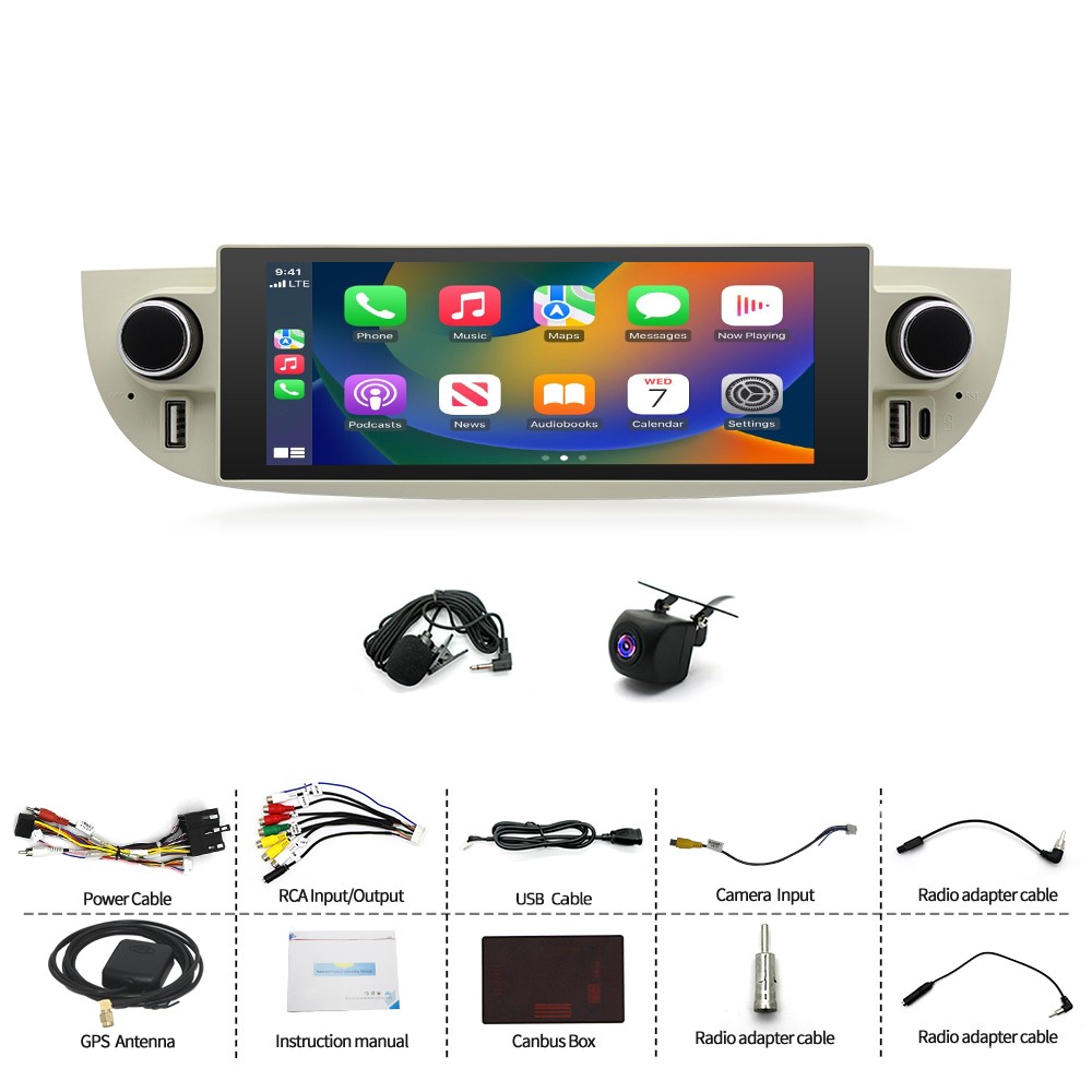 32G For Fiat 500 2009-2015 Carplay Android 15 Car Stereo Radio GPS Navi BT +CAM