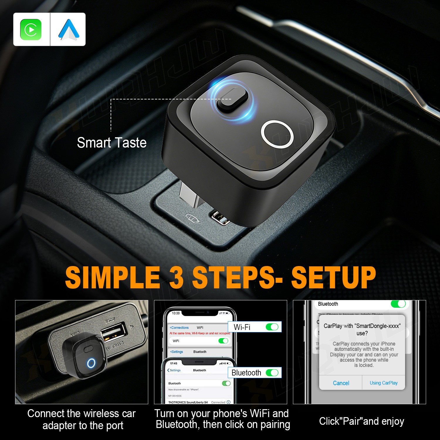 2in1 Wireless CarPlay Android Auto Adapter for Dodge Charger 2017-2023