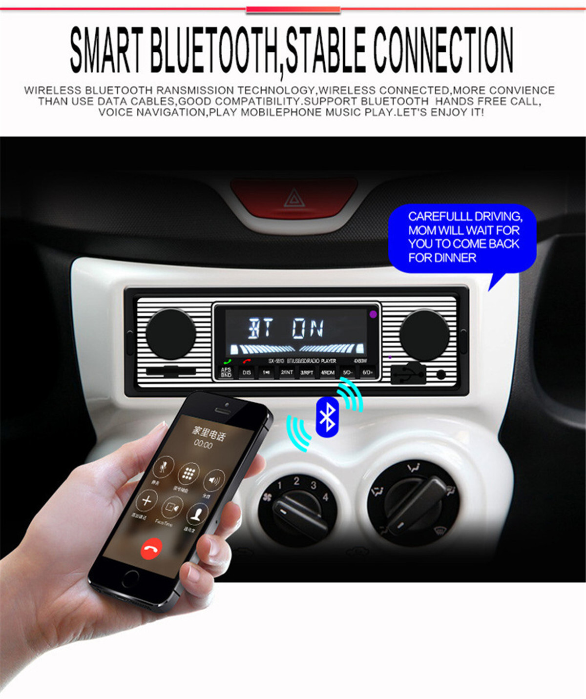 Car MP3 Player Bluetooth In-Dash Radio Stereo FM/USB/AUX LCD Screen 4-Channel