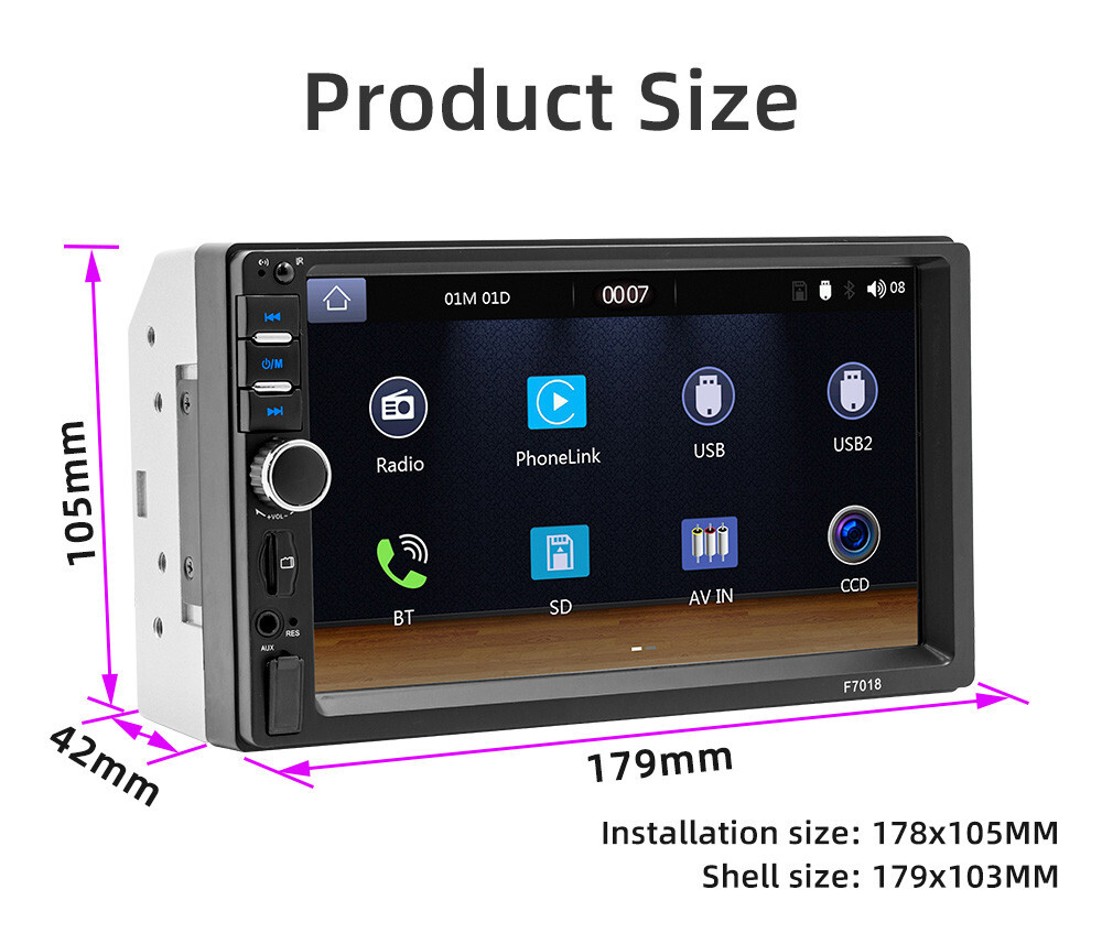2 Din Car Radio Bluetooth Stereo Touch Screen MP5 Player TF Aux USB Mirror Link